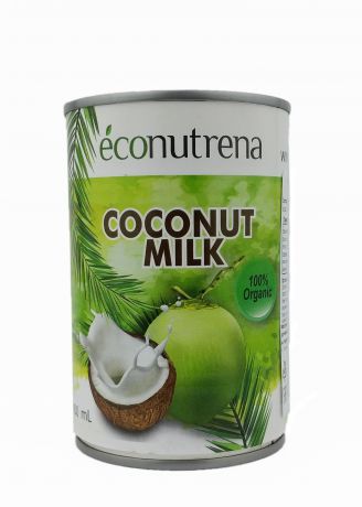 Растительное молоко Econutrena Кокосовое молоко органическое, жирность 17%, без стабилизаторов Жестяная банка, 400