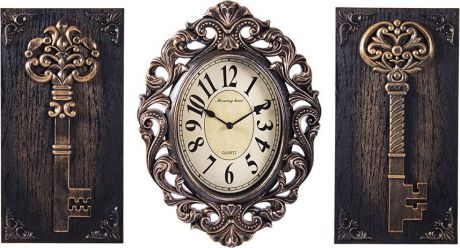 Комплект для интерьера Русские подарки Настенные часы + Панно, 2 шт, 122334, бронза