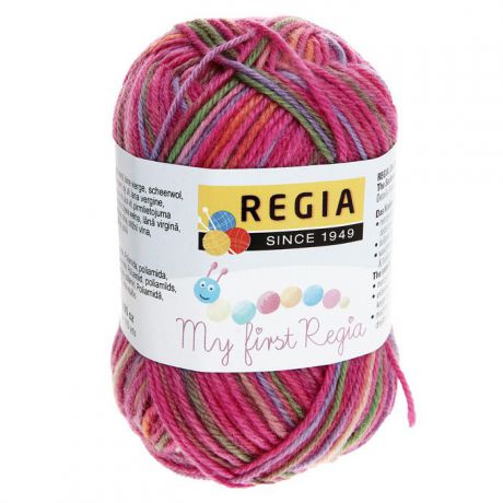 Детская пряжа для вязания "My First Regia", цвет: Svenja color / оранжевый, розовый, светло-зеленый (01816), 105 м, 25 г