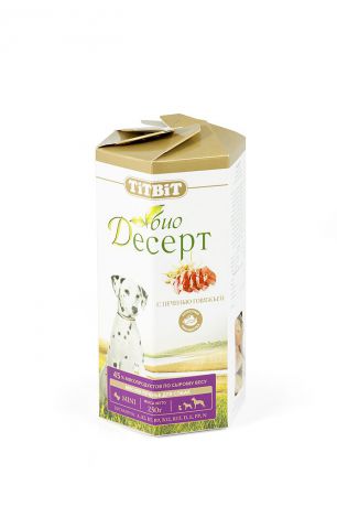 Лакомство для собак Titbit "Био Десерт", печенье с говяжьей печенью, 250 г