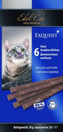 Колбаски жевательные для кошек "Edel Cat", с лососем и форелью, 30 г, 6 шт