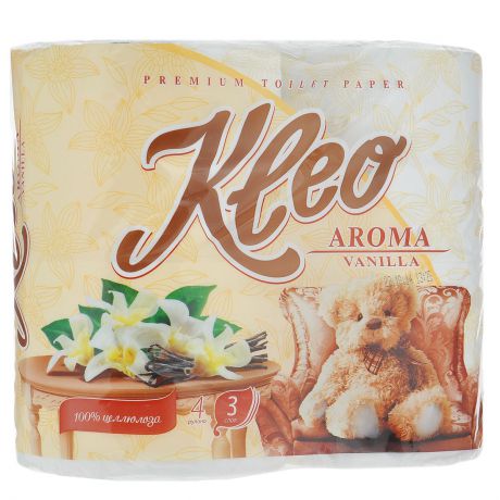 Туалетная бумага Kleo "Aroma. Vanilla", трехслойная, цвет: белый, 4 рулона