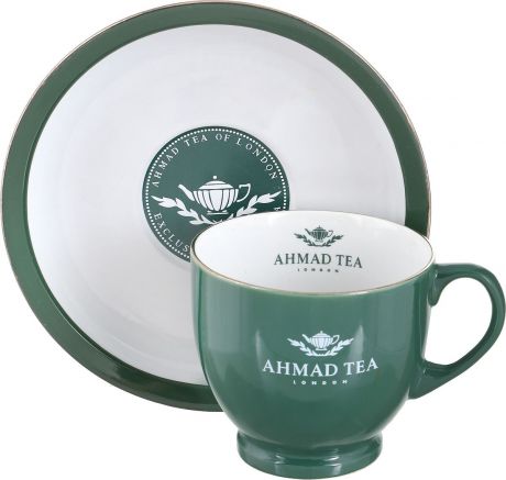 Чайная пара "Ahmad Tea", цвет: темно-зеленый, белый, 2 предмета