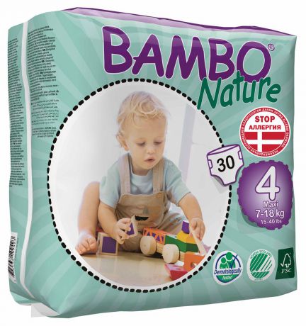 Bambo Nature Экологические детские одноразовые подгузники, Maxi, 7-18 кг, 30 шт