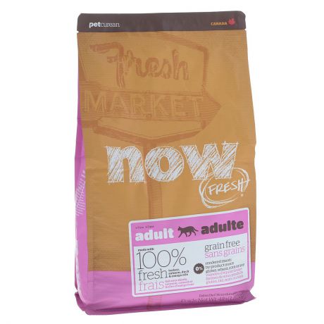 Корм сухой "Now Fresh" для взрослых кошек, беззерновой, с индейкой, уткой и овощами, 1,81 кг