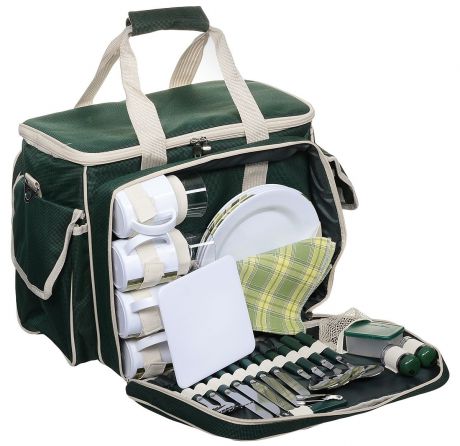 Набор для пикника "Green Glade", 4 персоны, цвет: зеленый, бежевый, 35 предметов. T3134