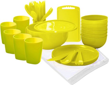 Набор для пикника Plastic Centre "Пир", на 6 персон, цвет: лимон, 38 предмета