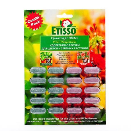 Дозированные комплексные удобрения-палочки "Etisso", для цветов и зеленных растений, 20 шт