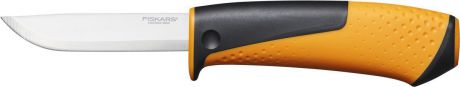 Нож универсальный "Fiskars", с точилкой, цвет: оранжевый, черный