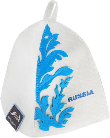 Шапка для бани и сауны "RUSSIA", фетр, цвет: белый, голубой
