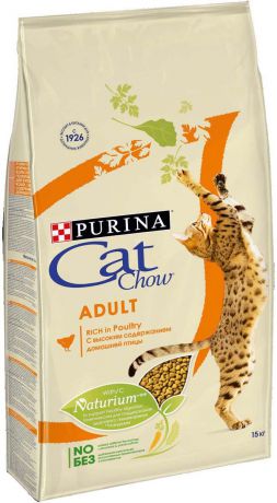 Корм сухой Cat Chow "Adult" для взрослых кошек, с домашней птицей, 15 кг
