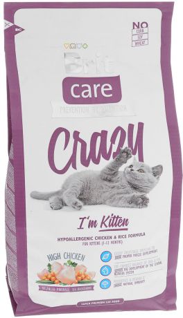 Корм сухой Brit Care "Crazy Kitten" для котят, беременных и кормящих кошек, с курицей и рисом, 2 кг
