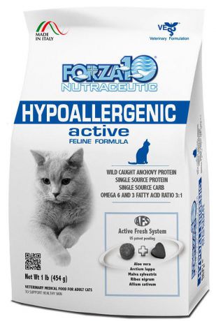 Корм сухой Forza10 "Active Line", для взрослых кошек с проблемами пищевой непереносимости и аллергии, 0,454 кг