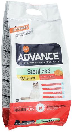 Корм сухой Advance "Sterilized", для стерилизованных кошек, ячмень и лосось, 3 кг