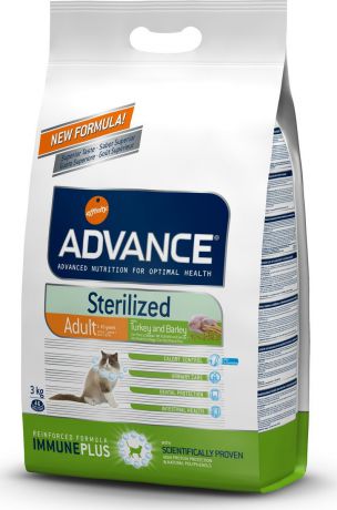 Корм сухой Advance "Sterilized" для стерилизованных кошек, с индейкой, 3 кг