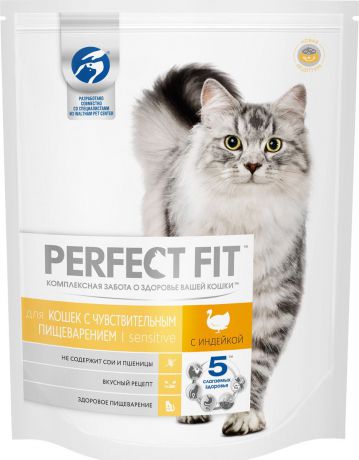 Корм сухой "Perfect Fit", для кошек с чувствительным пищеварением, с индейкой, 1,2 кг