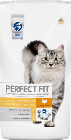 Корм сухой "Perfect Fit", для кошек с чувствительным пищеварением, с индейкой, 3 кг