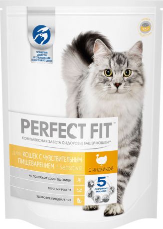 Корм сухой "Perfect Fit", для кошек с чувствительным пищеварением, с индейкой, 650 г