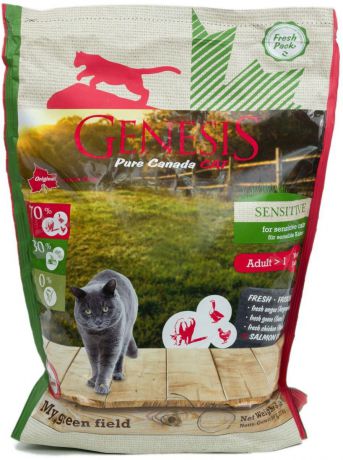 Корм сухой Genesis Pure Canada "My Green Field Sensitive", для взрослых кошек с чувствительным пищеварением, с говядиной, гусем и курицей, 2,27 кг