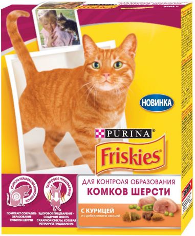 Корм сухой "Friskies" для взрослых кошек, для контроля образования комков шерсти, с курицей о с добавлением овощей, 300 г