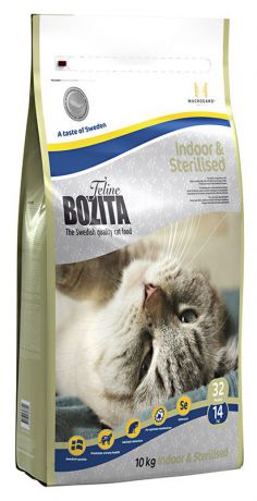 Корм сухой Bozita "Feline Indoor & Sterilised", для взрослых и пожилых кошек, кастрированных котов и стерилизованных кошек, 10 кг