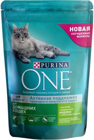 Корм сухой Purina One "Indor" для домашних кошек, с индейкой и цельными злаками, 200 г