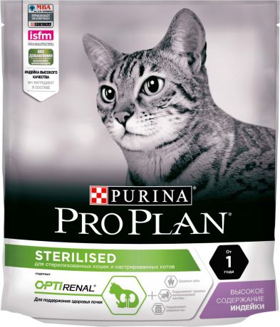 Корм сухой "Purina Pro Plan" для стерилизованных кошек и кастрированных котов, с индейкой, 400 г