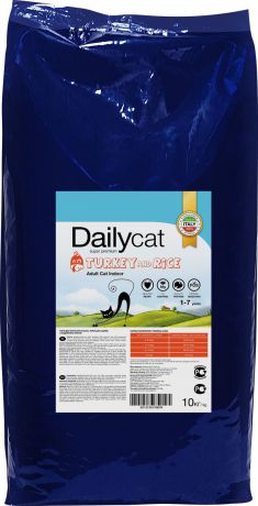 Корм сухой Daily Cat "Adult Indoor Turkey", для взрослых домашних кошек, с индейкой, 10 кг