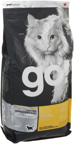 Корм сухой "Go!" для кошек и котят с чувствительным пищеварением, беззерновой, с уткой, 3,63 кг