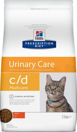 Корм сухой Hill's Prescription Diet c/d Multicare Urinary Care для кошек для поддержания здоровья мочевыводящих путей, с курицей, 1,5 кг