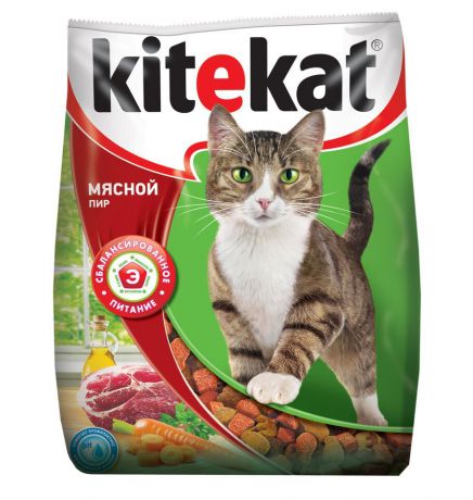 Корм сухой для кошек "Kitekat", мясной пир, 350 г