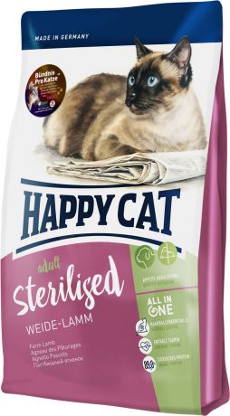 Корм сухой Happy Cat Sterilised, для взрослых кошек, ягненок, 1,4 кг