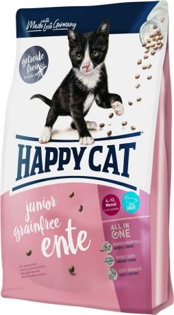 Корм сухой Happy Cat Junior Grainfree, для кошек, утка, 4 кг