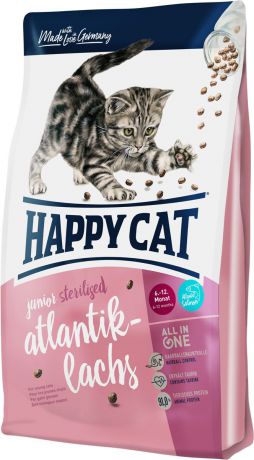 Корм сухой Happy Cat Junior Sterilised, для кошек, атлантический лосось, 0,3 кг