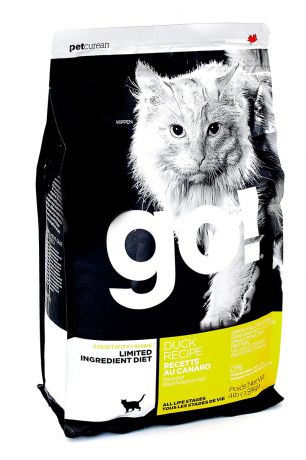 Корм сухой "Go!" для кошек и котят с чувствительным пищеварением, беззерновой, с уткой, 1,82 кг