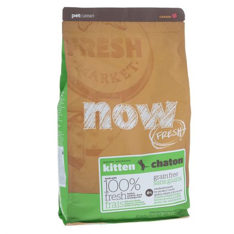 Корм сухой "Now Fresh" для котят, беззерновой, с индейкой, уткой и овощами, 1,82 кг