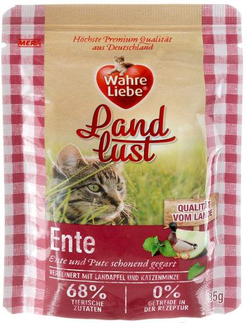 Консервы для кошек Wahre Liebe "Nassfutter", с добавлением кошачьей мяты, с уткой и индейкой в желе с яблоком, 85 г