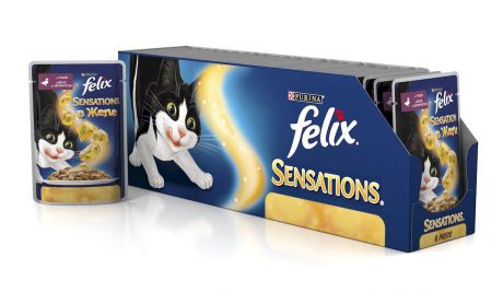 Консервы для кошек Felix "Sensations", с уткой в желе со шпинатом, 85 г, 24 шт