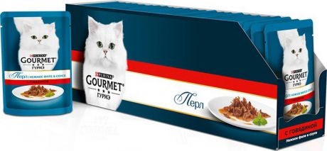 Консервы для кошек Gourmet "Perle", мини-филе с говядиной, 85 г, 24 шт