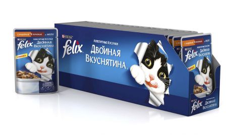 Консервы для кошек "Felix", аппетитные кусочки с индейкой и печенью, в желе, 85 г, 24 шт