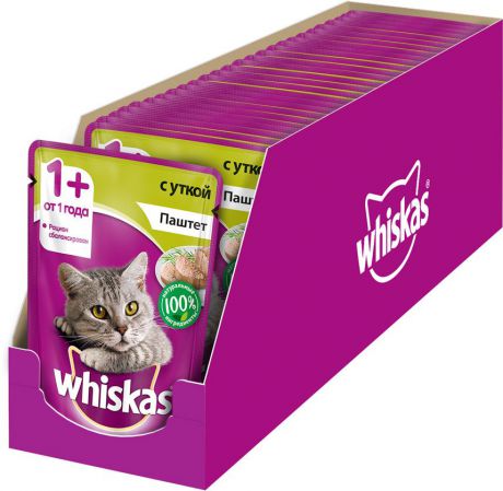 Консервы "Whiskas" для кошек от 1 года, паштет с уткой, 85 г х 24 шт
