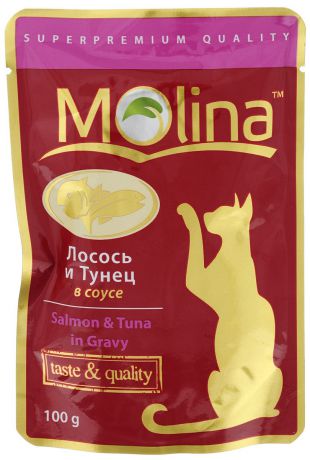 Консервы для кошек "Molina", с лососем и тунцом в соусе, 100 г