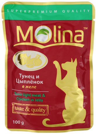 Консервы для кошек "Molina", с тунцом и цыпленком в желе, 100 г