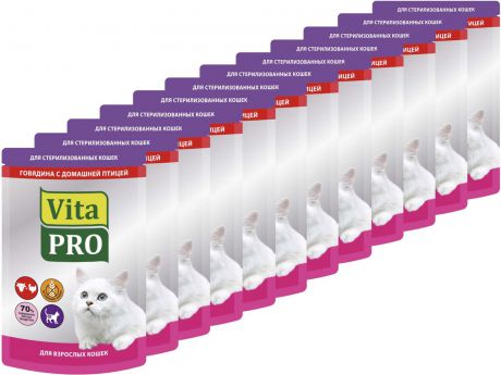 Консервы Vita Pro "Мясное меню" для стерилизованных кошек, с говядиной и домашней птицей, 100 г
