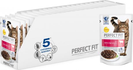 Консервы "Perfect Fit" для взрослых кошек, говядина в соусе, 85 г х 24 шт