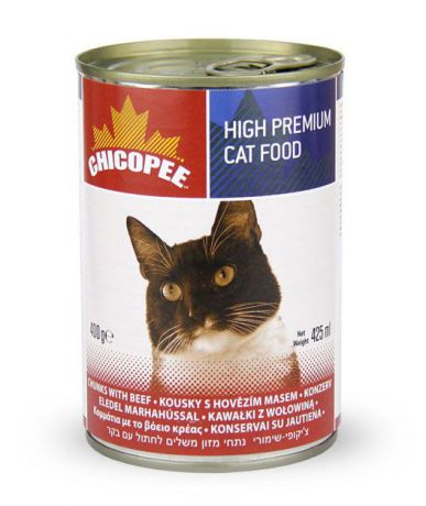 Консервы "Chicopee" для кошек, с кусочками говядины в соусе, 400 г