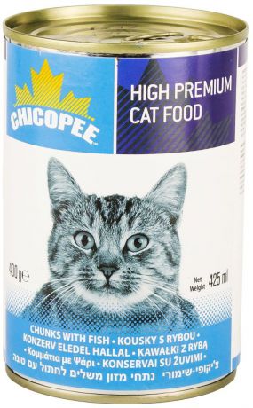 Консервы Chicopee "Cat Chunks with Fish", для кошек, с кусочками рыбы в соусе, 400 г