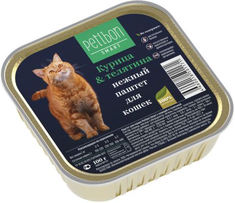 Корм консервированный для кошек Petibon "Smart Паштет", с курицей и телятиной, 100 г