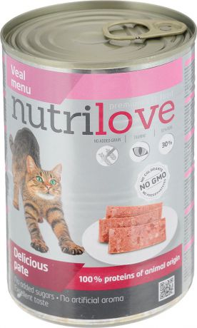 Корм консервированный "Nutrilove" для кошек, паштет с телятиной, 400 г