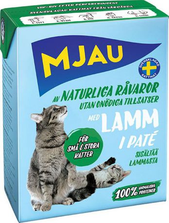 Консервы "Mjau" для кошек, мясной паштет с ягненком, 380 г